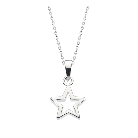 A silver pendant in the shape of an open star