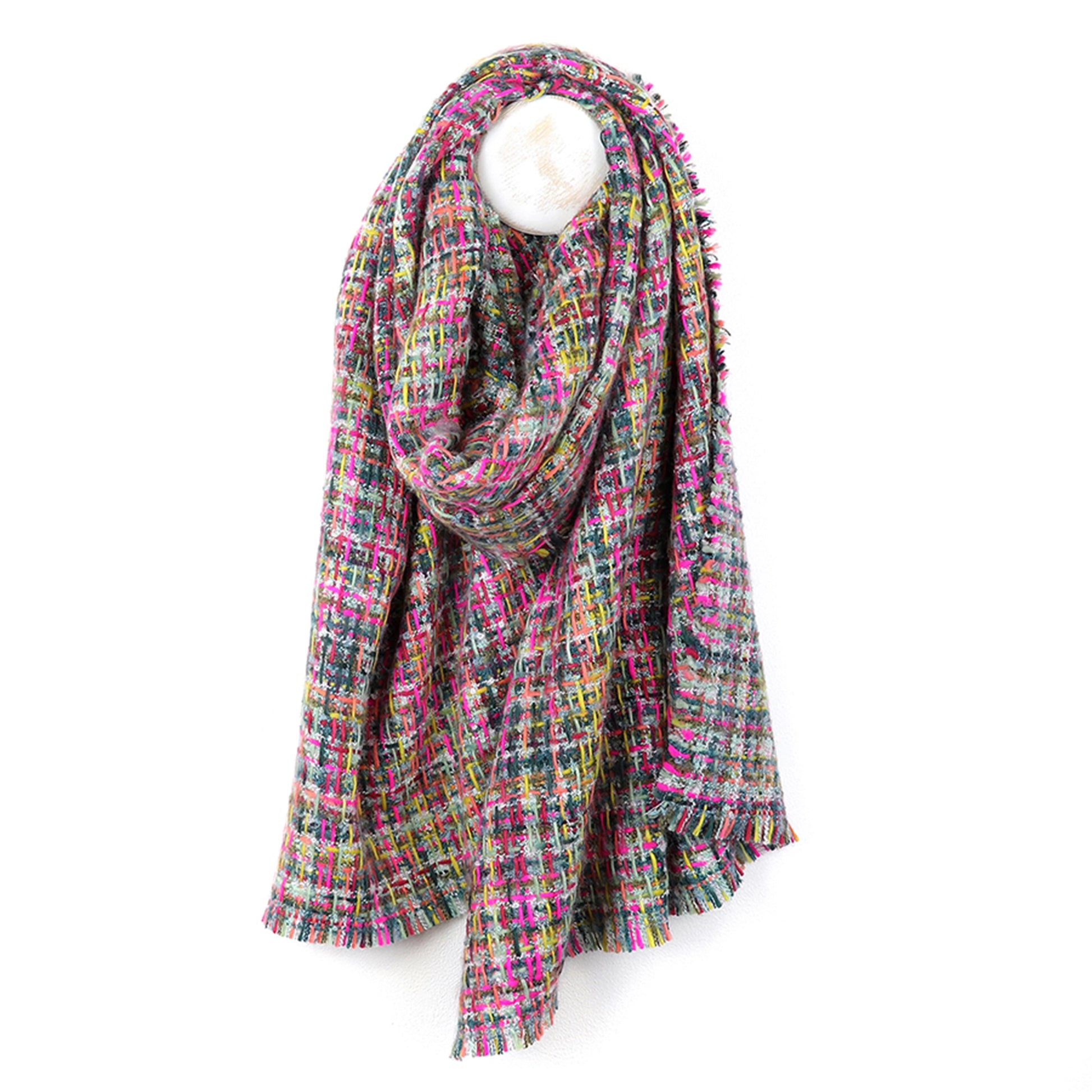 Multicolour chunky woven knit scarf