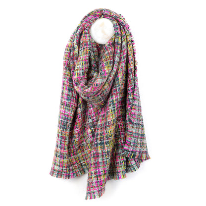Multicolour chunky woven knit scarf