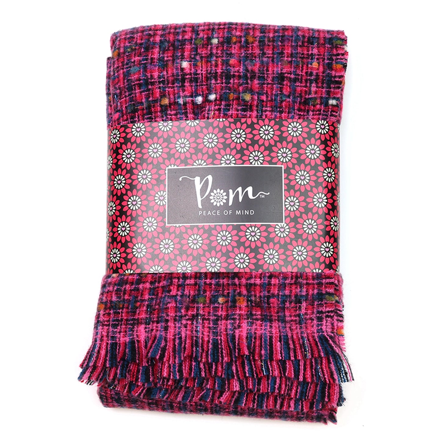 Pink and blue chunky woven knit scarf packaging