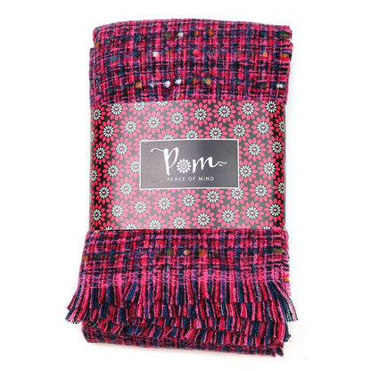 Pink and blue chunky woven knit scarf packaging