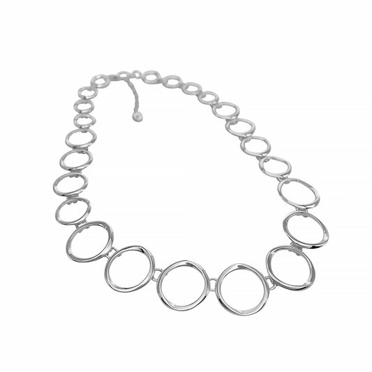 A silver statement necklace with circle links