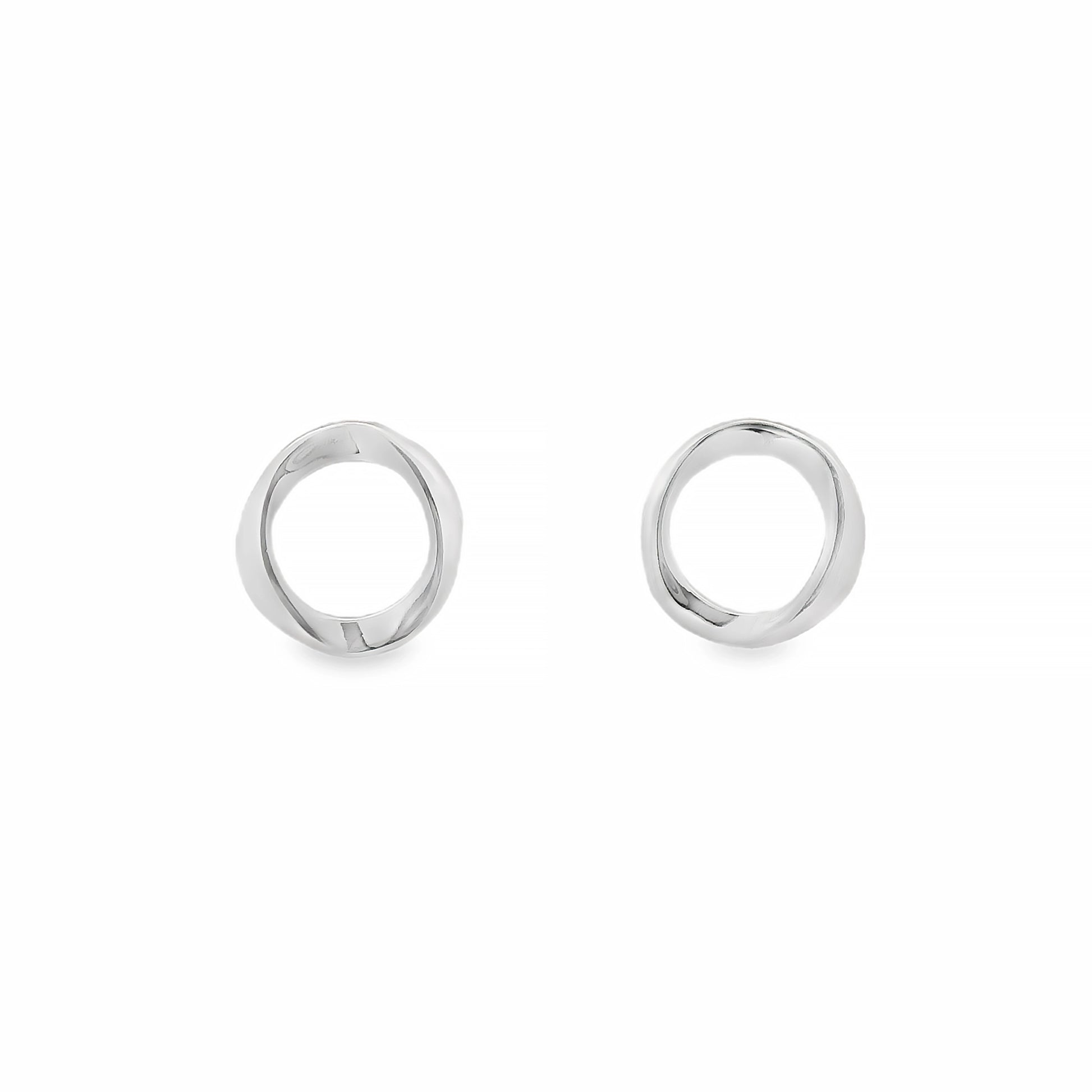 A simple pair of twisted silver open circle stud earrings
