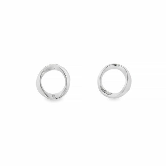 A simple pair of twisted silver open circle stud earrings