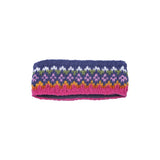 A denim knitted headband with multicolour stripe pattern