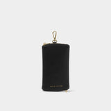 Black clip-on glasses case in faux leather with zip top