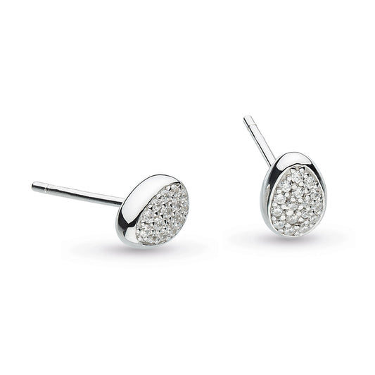 A pair of pebble stud shaped silver stud earrings set with CZ stones