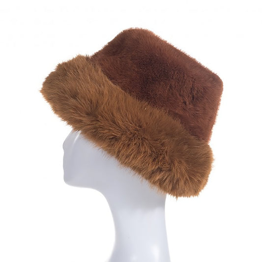 Vintage style brown coffee faux fur bucket hat