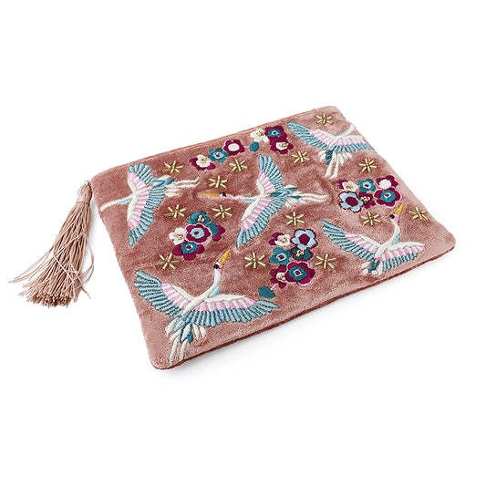 Embroidered Zip Pouch | Cranes