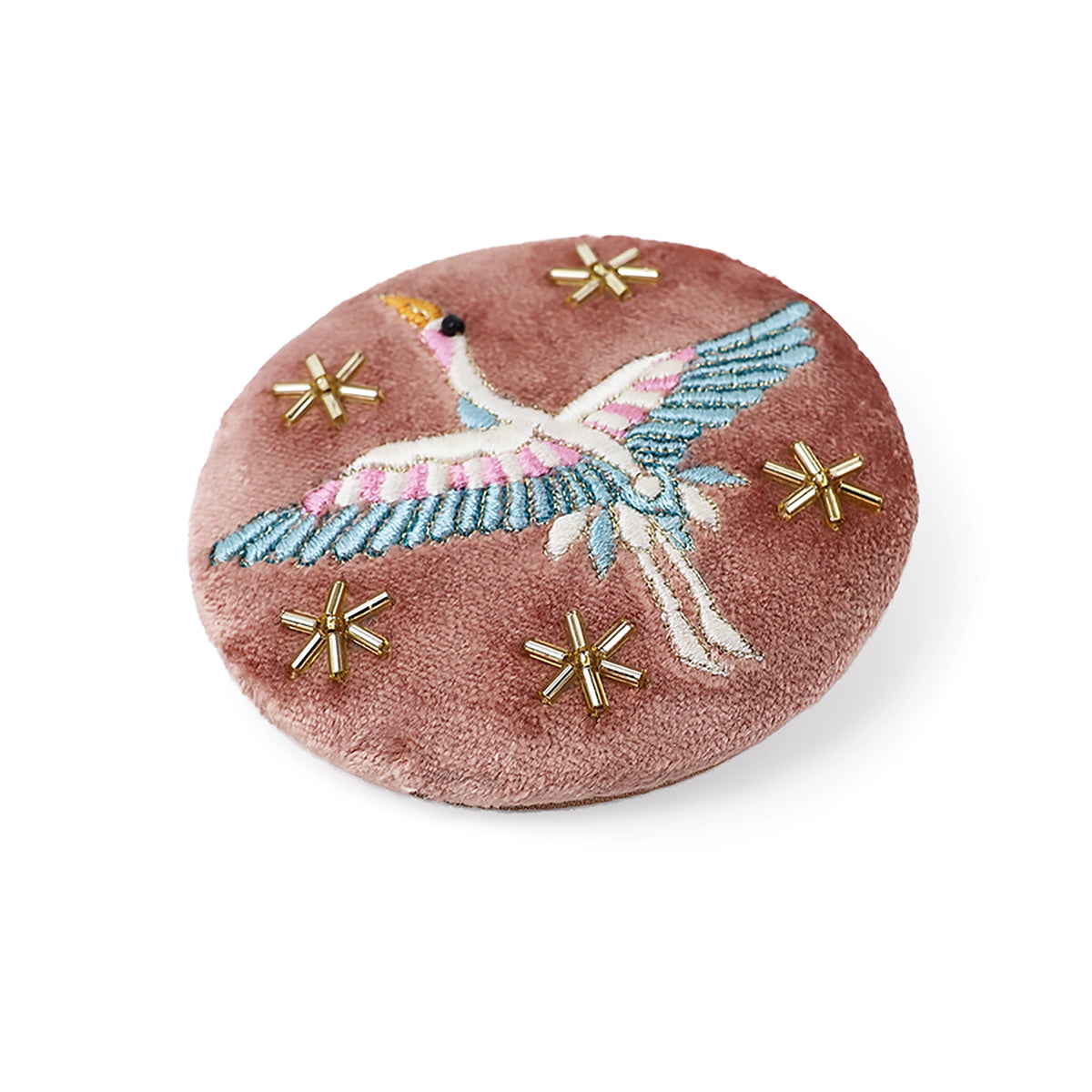 Embroidered Compact Mirror | Cranes