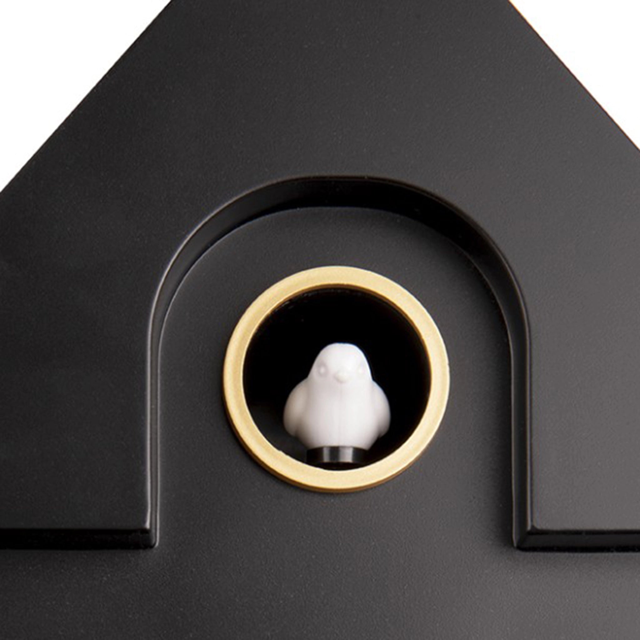 A black modern cuckoo clock detail