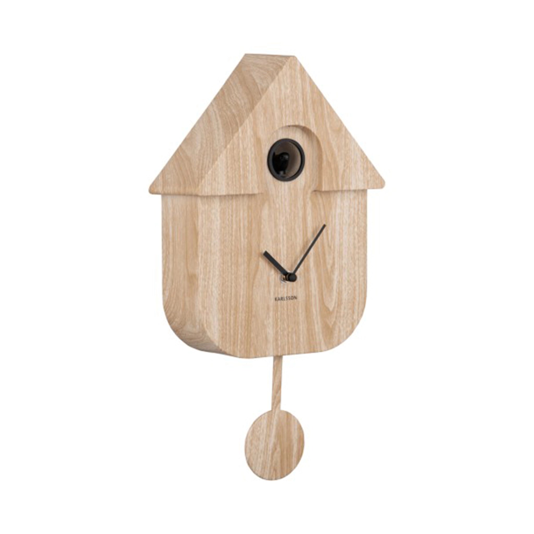 A light wood effect cuckoo wall clock