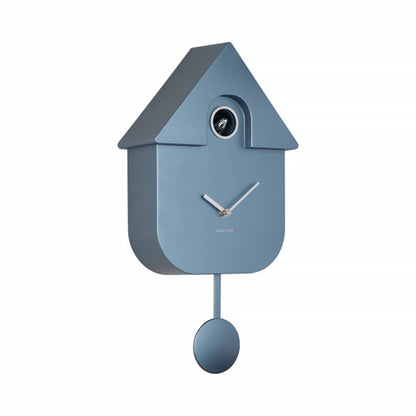 A blue metallic grey modern cuckoo clock side