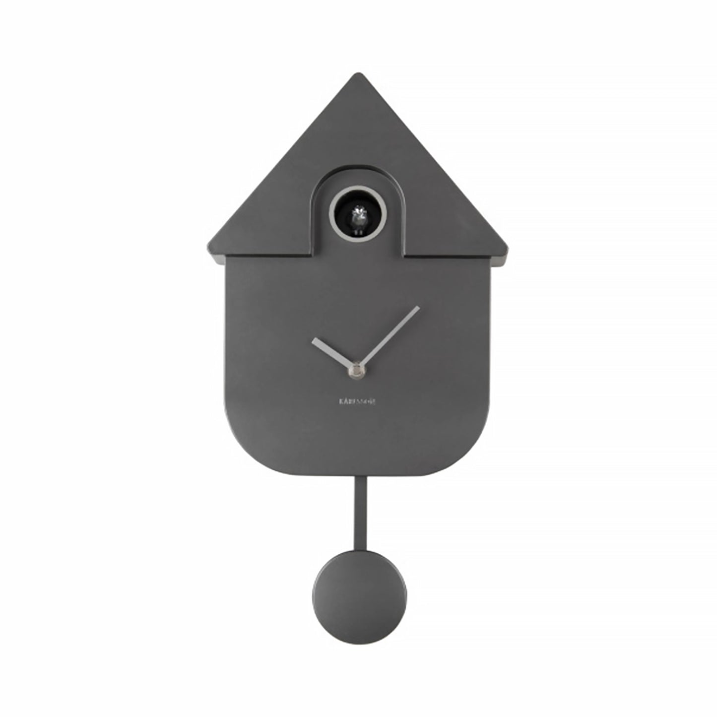 A dark metallic grey modern cuckoo clock