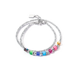 A double band bracelet with cut glass beads and multicoloured mini cube shaped stones
