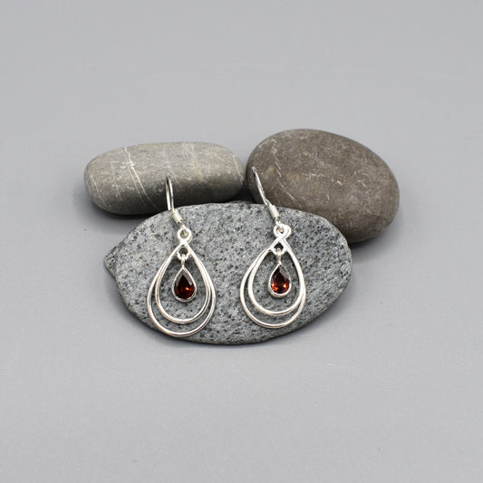 Double Teardrop with Garnet Drop Earrings