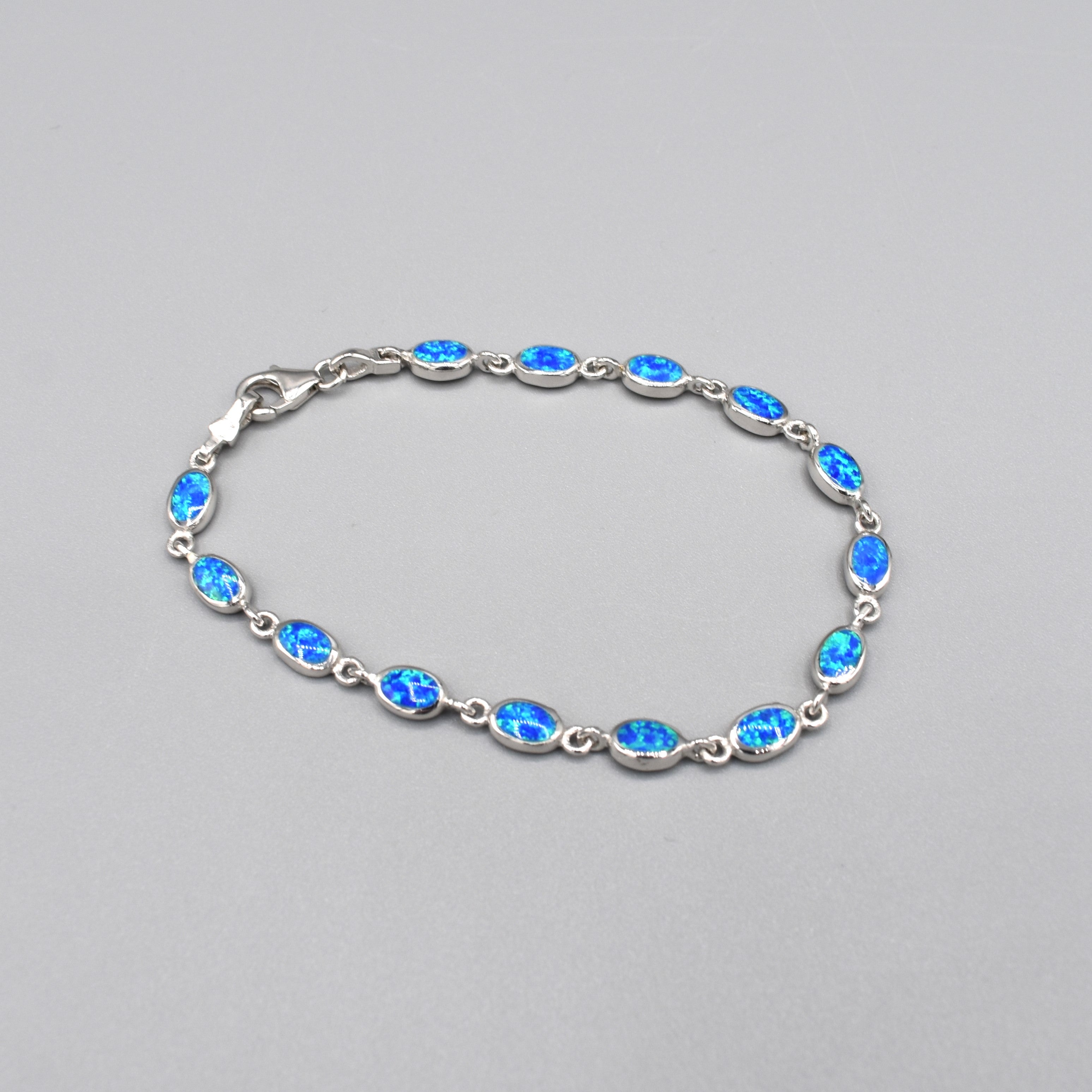 Silver Oval Blue Opalique Bracelet