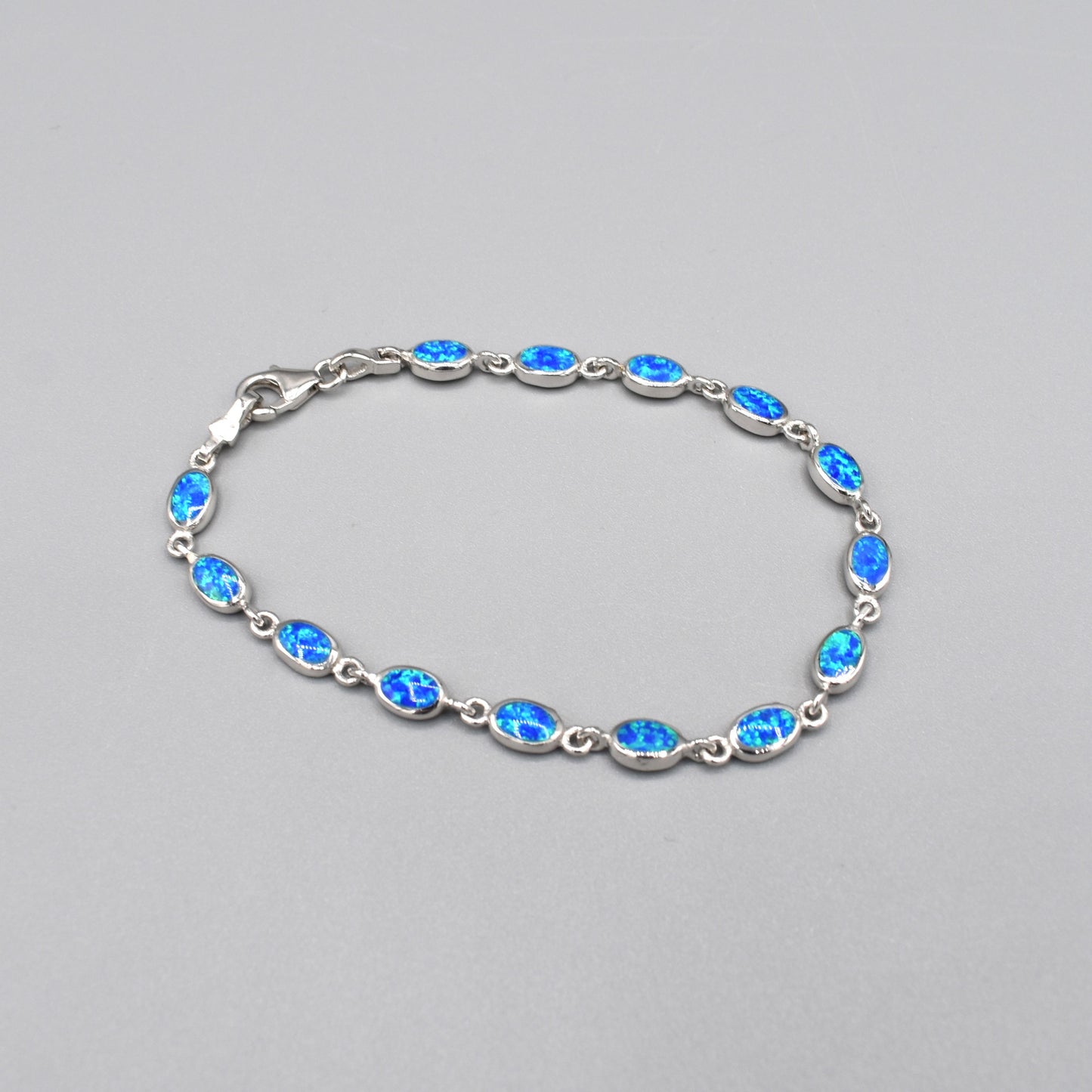 Silver Oval Blue Opalique Bracelet