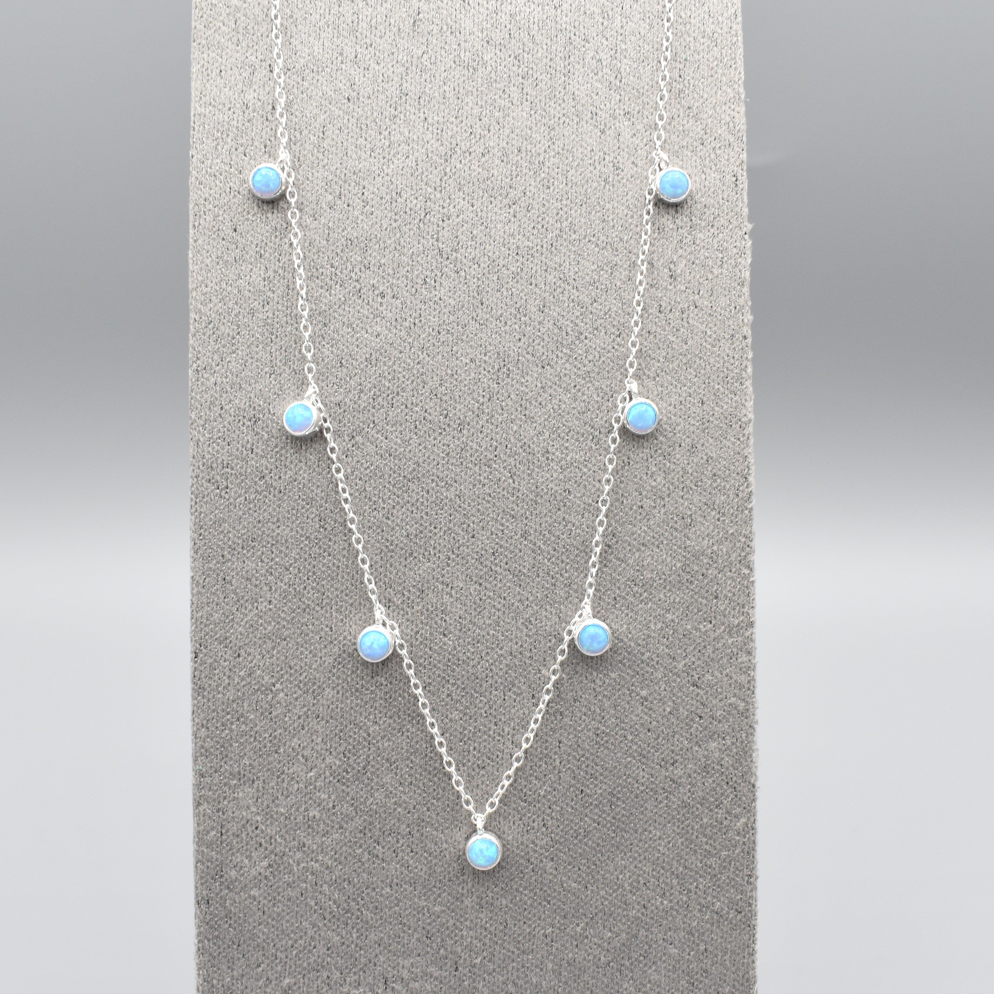 Seven Round Blue Opalique Silver Necklace