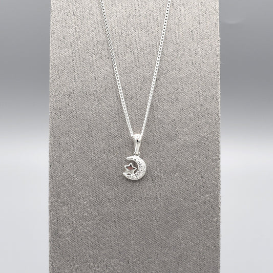 CZ Crescent Moon & Star Pendant