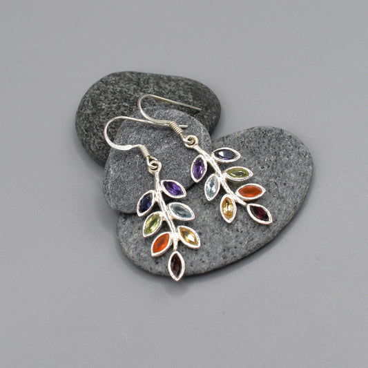 Faceted Multicolour Sprig Design Drop Earrings