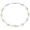 Polished silver necklace with long silver links and repeating daisy pendants in yellow and white enamel
