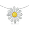 Polished silver daisy necklet in white and yellow enamel on a silver neck wire