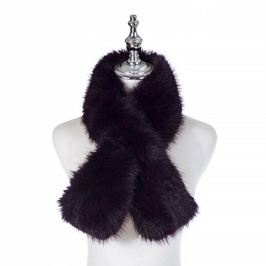 A deep purple coloured faux fur pull through scarf