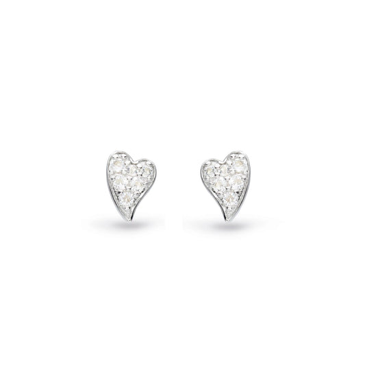 A pair of silver heart shaped stud earrings set with CZ stones