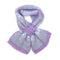 A blue striped scarf with lilac diamond pattern 