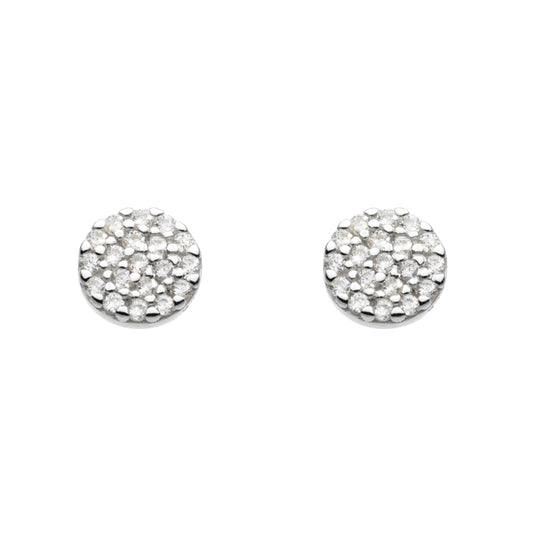 A pair of round disc earrings set with CZ stones
