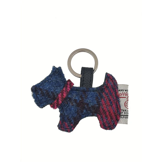 Harris Tweed Dog Keyring in Blue/Pink Check