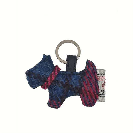 Harris Tweed Dog Keyring | Blue & Pink Check