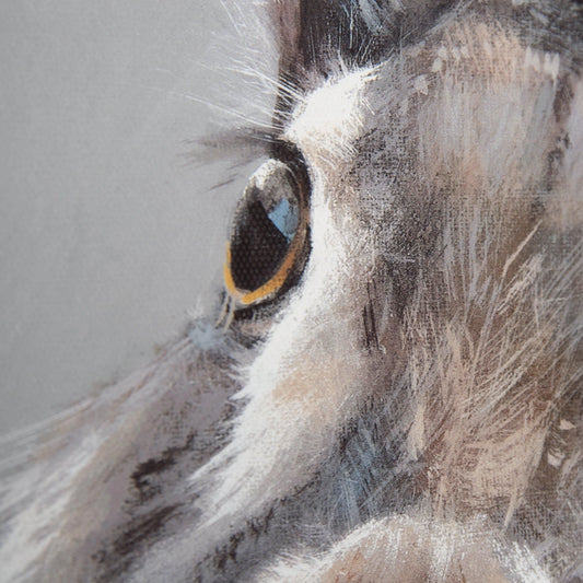 Detail of a painting of a cheeky little hare