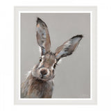 A framed print featuring a painting of a cheeky little hare