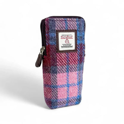 Harris Tweed Double Glasses Sleeve | Pastel Pink Check