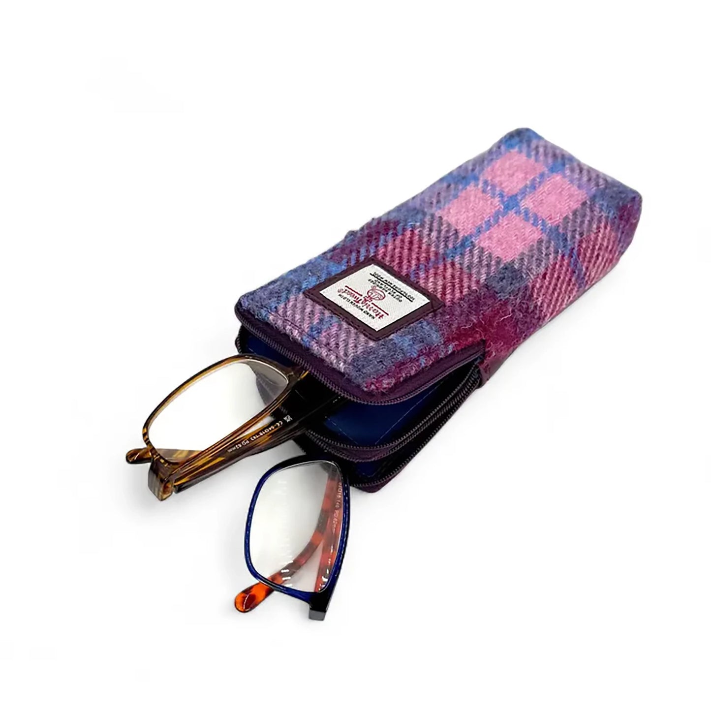 Harris Tweed Double Glasses Sleeve | Pastel Pink Check