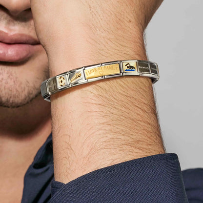Man wearing a Nomination Italy charm bracelet with double link