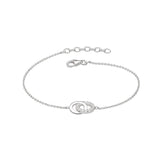 Bracelet with two linked open circles in polished silver and CZ stones