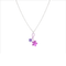 A pendant with two pink crossed over 5 petal flowers 