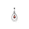 A double teardrop silver pendant with faceted teardrop garnet stone