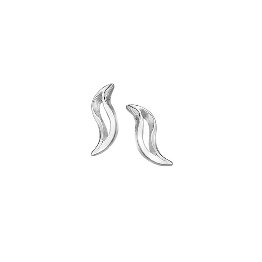 A pair of simple double wave stud earrings in silver