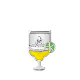 Nomination charm link featuring a silver drop of a cocktail glass with lime in yellow and green enamel
