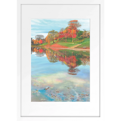A painting of Duthie Park in Aberdeen, Scotland in white frame