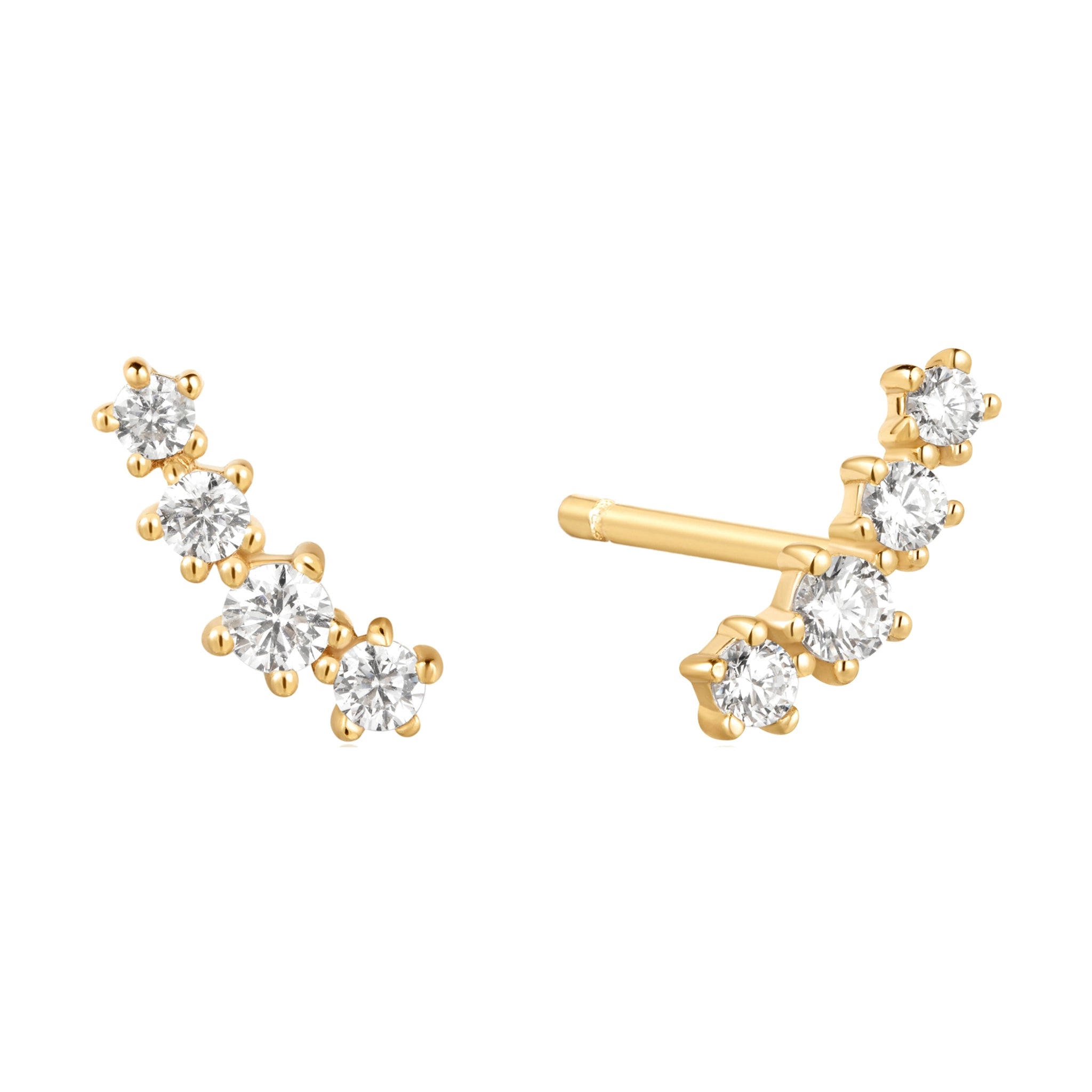 Gold pair of studs with climbing CZ stones