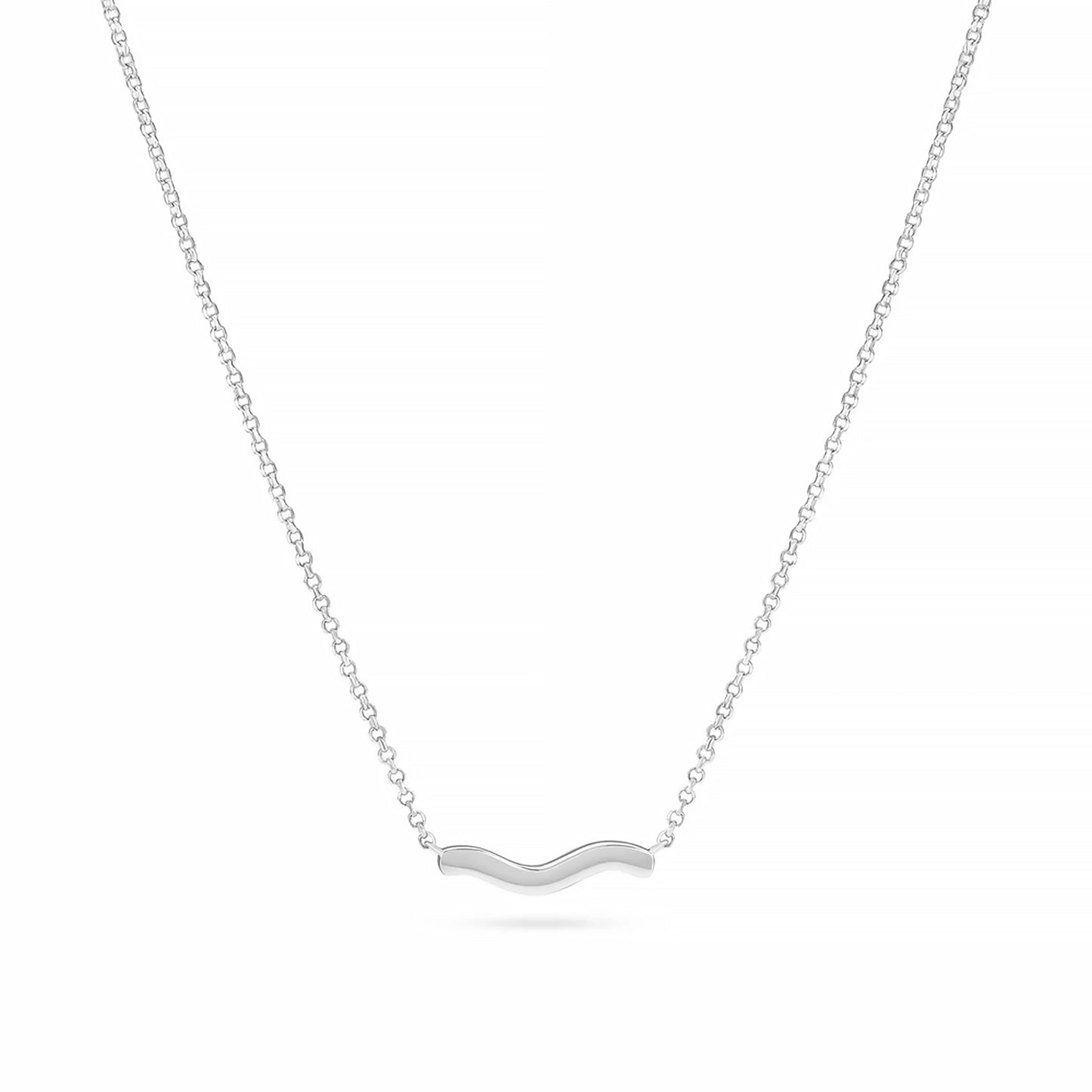 Silver chain necklace with simple wave shaped pendant