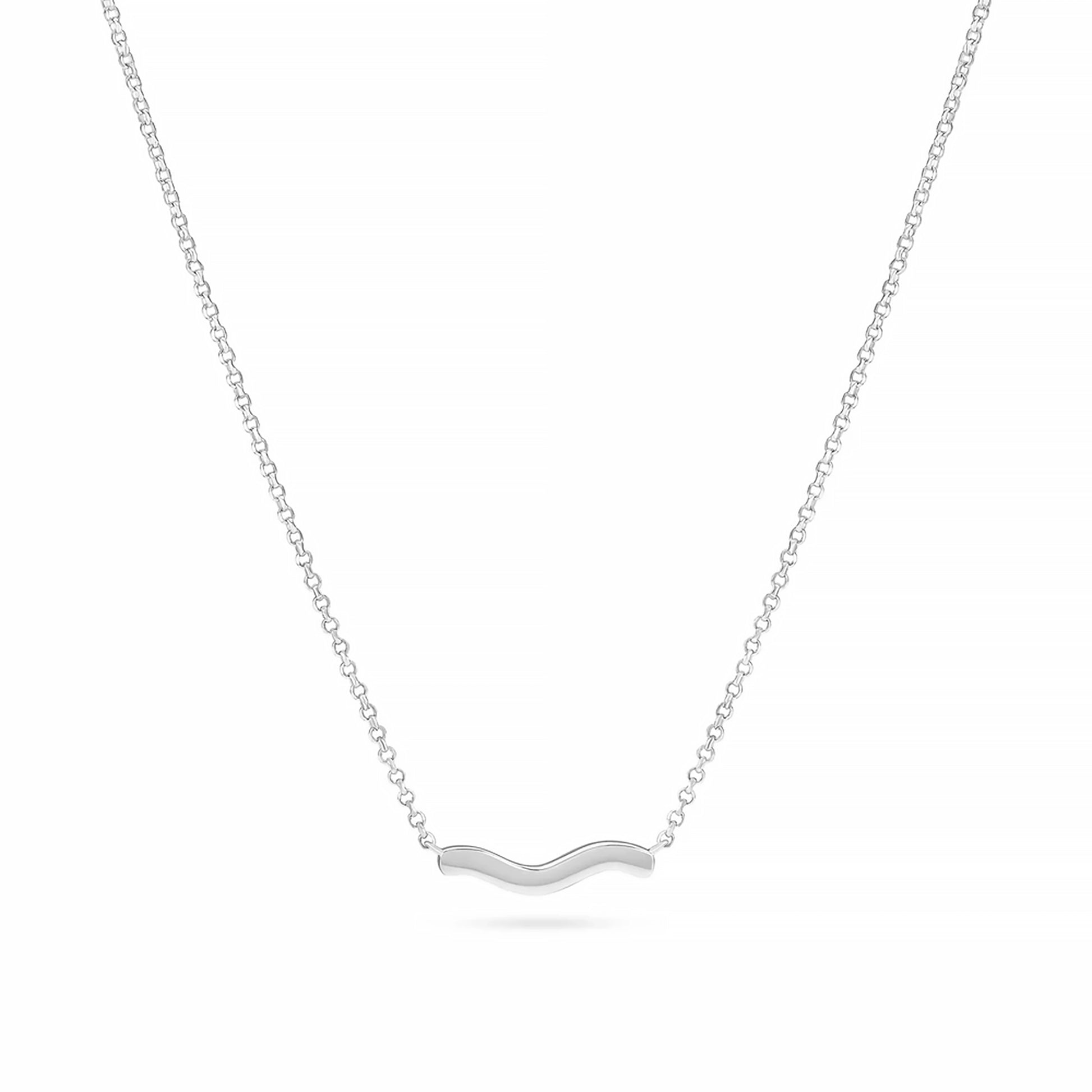 Silver chain necklace with simple wave shaped pendant