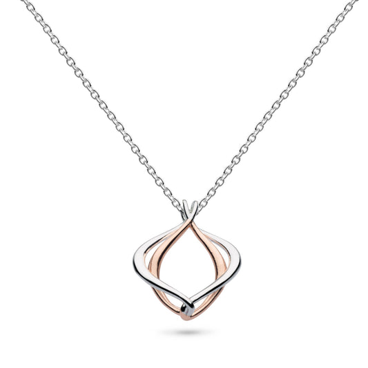 Pendant with two organic diamond shapes like those found in art nouveau designs, one in rose gold