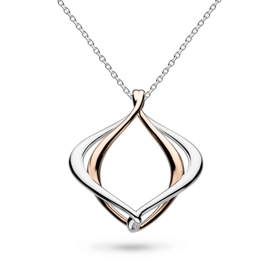 Pendant with two organic diamond shapes like those found in art nouveau designs, one in rose gold