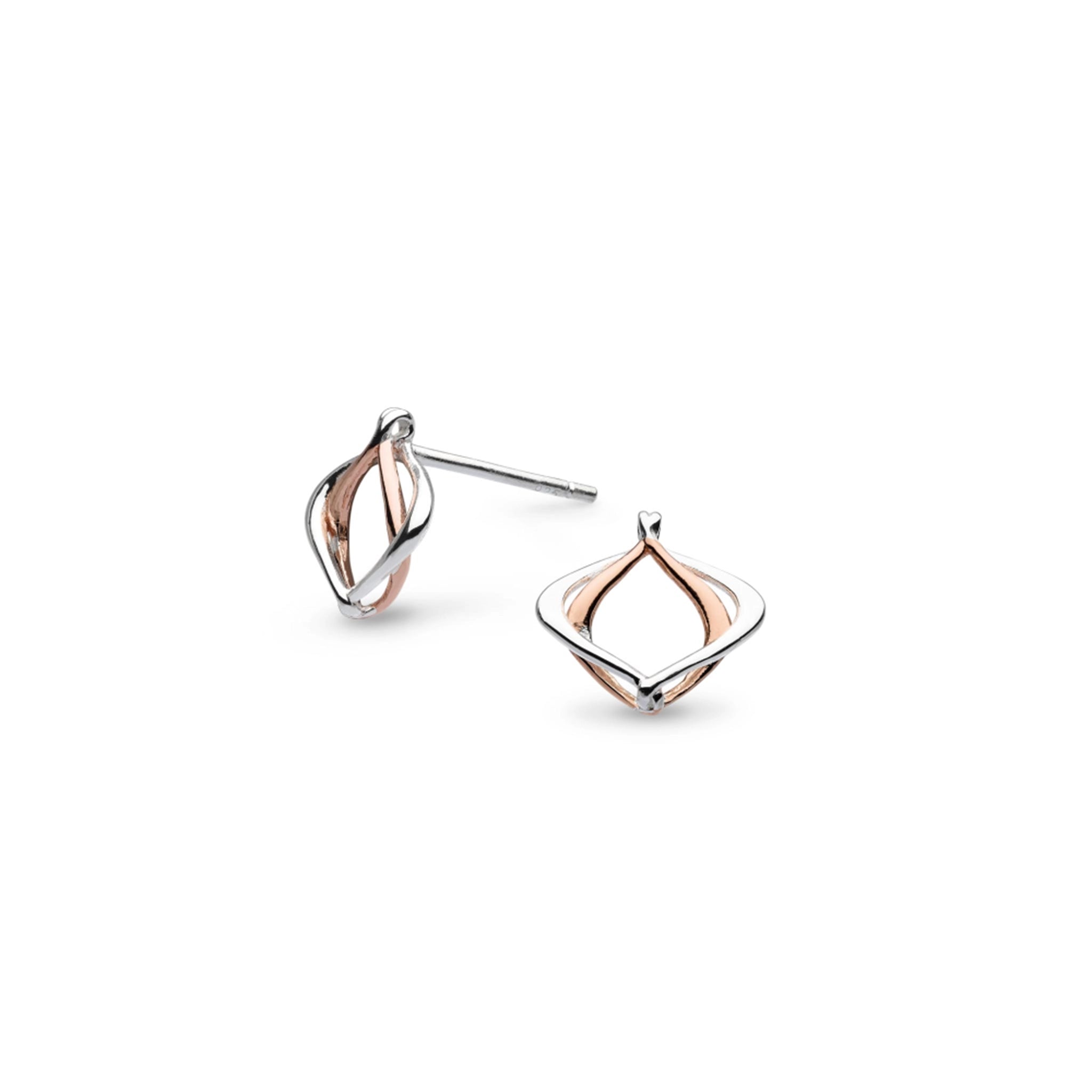 Studs with two organic diamond shapes like those found in art nouveau designs, one in rose gold